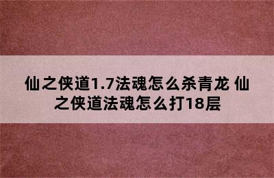 仙之侠道1.7法魂怎么杀青龙 仙之侠道法魂怎么打18层